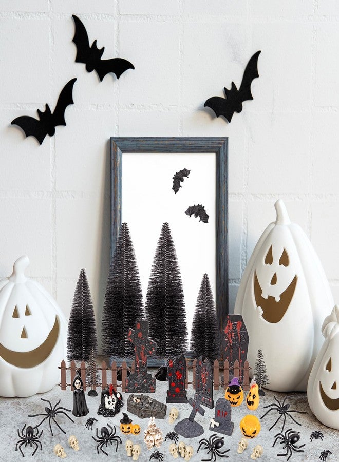 Freesdai 69Pcs Halloween Village Accessories Set Included Skeleton Pumpkin Spider Tree Coffin Skull Tombstone Bat Fence - Miniatures Figurines Decorations for Summerween Hallowmas Party Decor Tabletop - Image 2